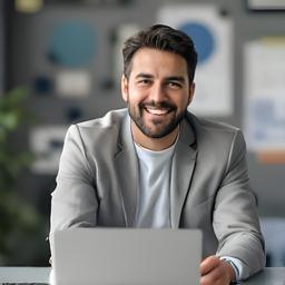 Vertriebsleitung am Schreibtisch mit Baustoffmustern, Notizen und Laptop