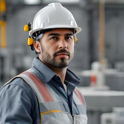 Produktionsleitung in der Betonfertigteil-Halle mit Schutzhelm und Kontrolltabelle